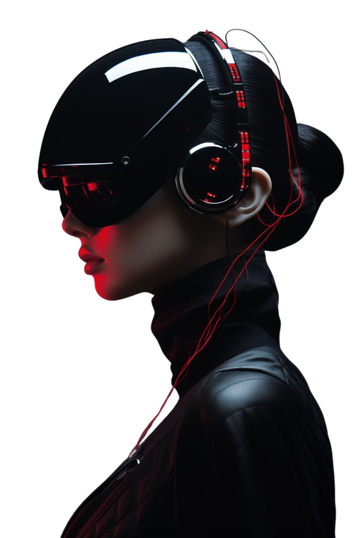 Futuristic AI figure with VR headset representing Codenotic's technology vision